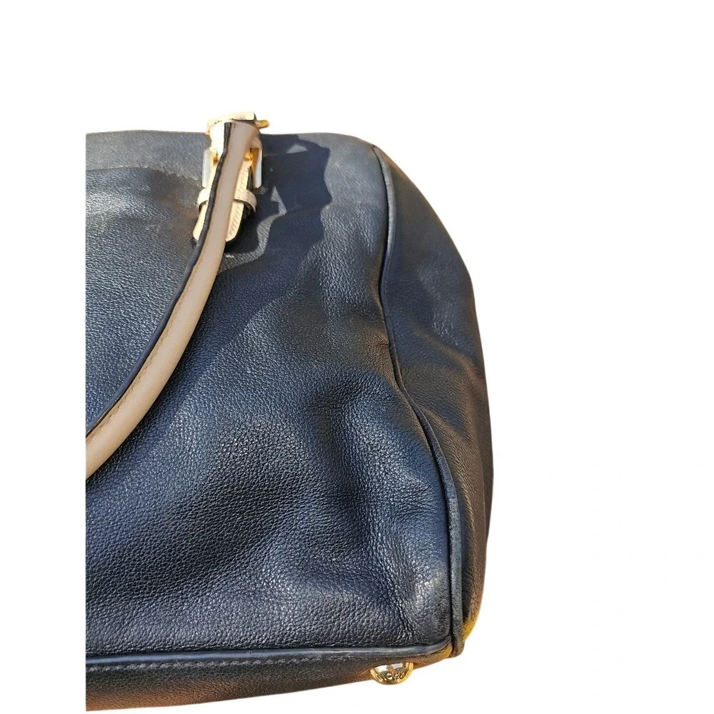 Michael Kors Black and Tan Large Leather Tote with Gold Accents